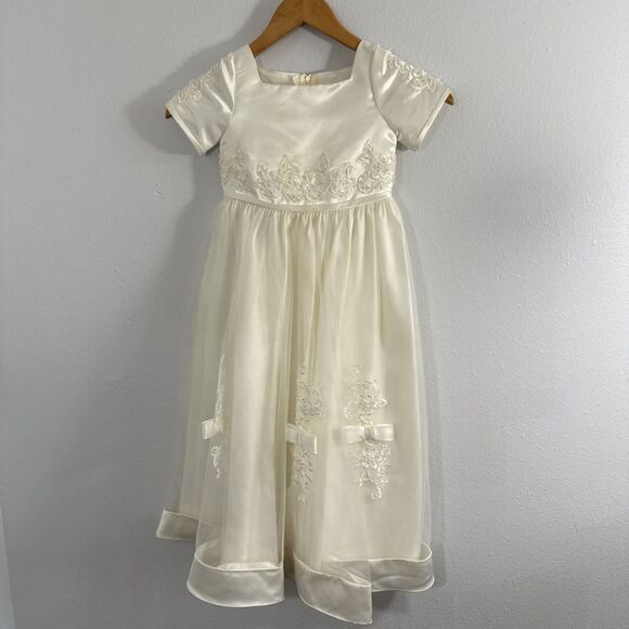 Majestic Dress Kids 4 Ivory Sleveless Beaded Bow Tulle Ball Gown Formal Party